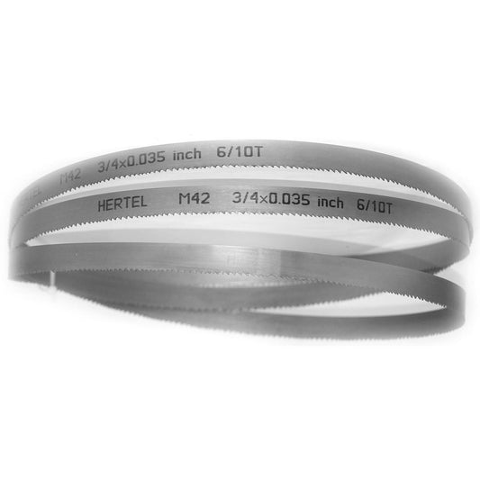 Hertel 96134 Welded Band Saw Blades Blade Length (Feet) 10'  Blade Width (Inch) 3/4  Teeth Per Inch 6-10  Blade Material Bi-Metal  Tooth Material M42 High Speed Steel  Tooth Form Straight