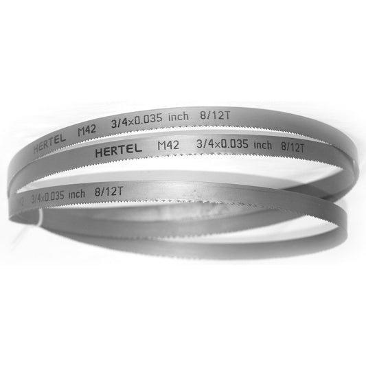 Hertel 96147 Welded Band Saw Blades Blade Length (Feet) 12' 10  Blade Width (Inch) 3/4  Teeth Per Inch 8-12  Blade Material Bi-Metal  Tooth Material M42 High Speed Steel  Tooth Form Straight