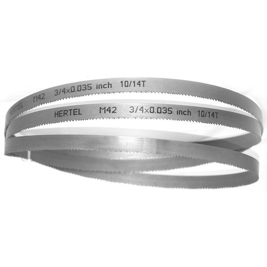 Hertel 96144 Welded Band Saw Blades Blade Length (Feet) 11' 6  Blade Width (Inch) 3/4  Teeth Per Inch 10-14  Blade Material Bi-Metal  Tooth Material M42 High Speed Steel  Tooth Form Straight