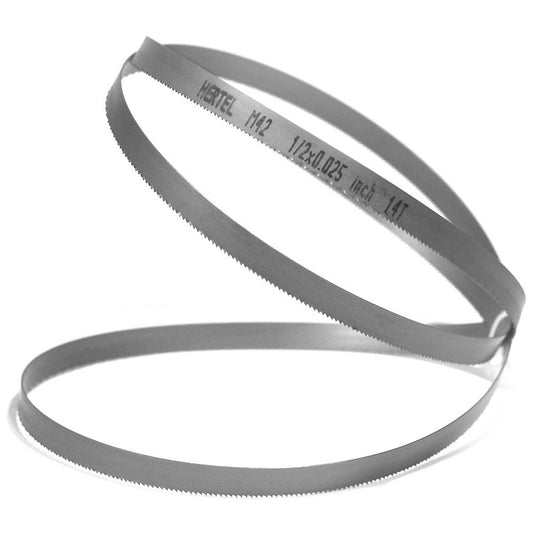 Hertel 96113 Welded Band Saw Blades Blade Length (Feet) 10'  Blade Width (Inch) 1/2  Teeth Per Inch 14  Blade Material Bi-Metal  Tooth Material M42 High Speed Steel  Tooth Form Straight