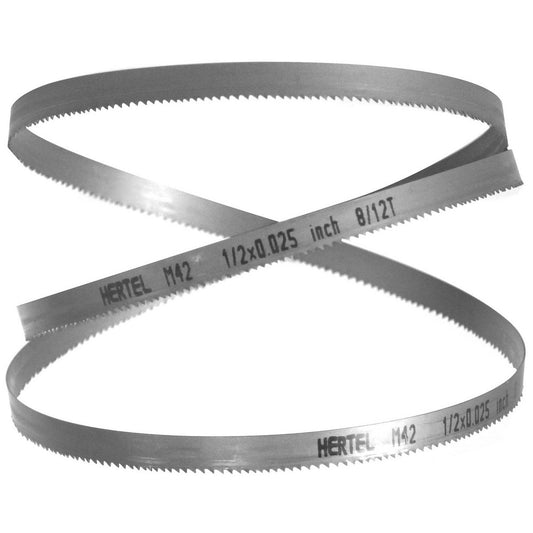 Hertel 96119 Welded Band Saw Blades Blade Length (Feet) 12' 10  Blade Width (Inch) 1/2  Teeth Per Inch 8-12  Blade Material Bi-Metal  Tooth Material M42 High Speed Steel  Tooth Form Straight
