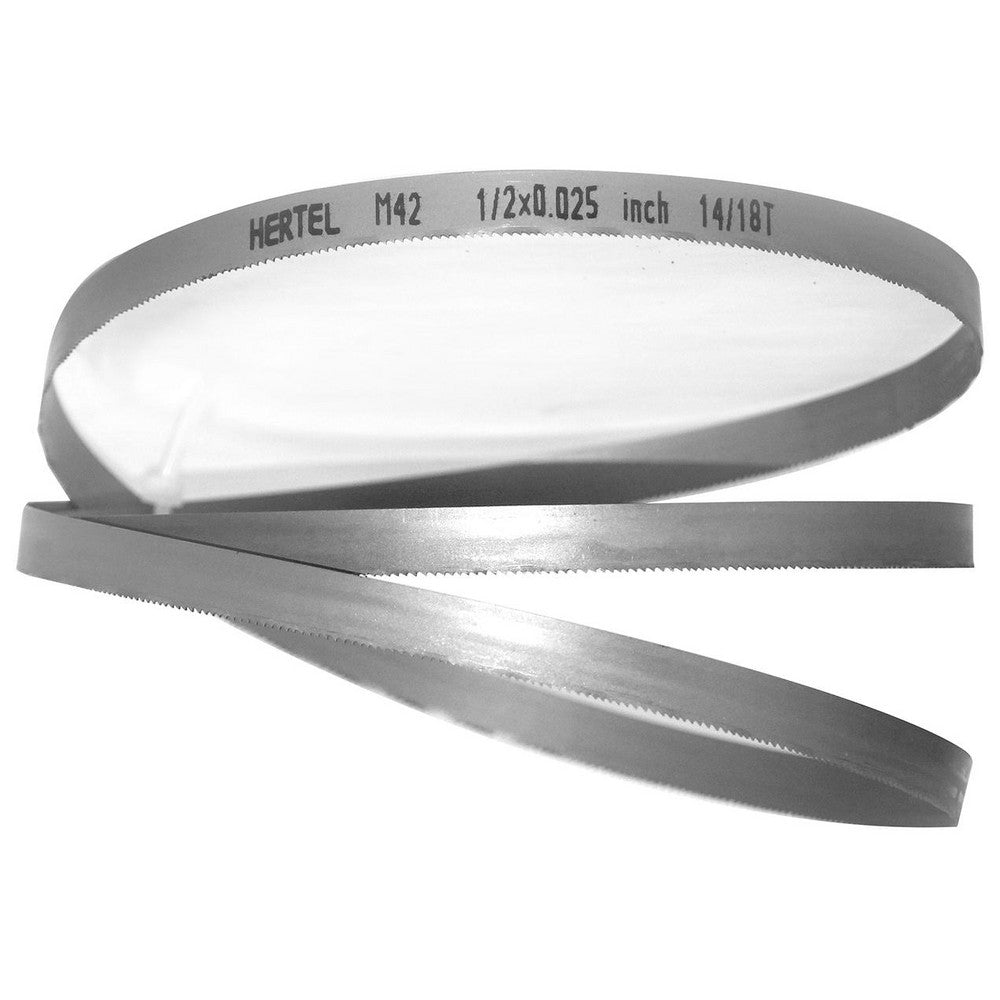 Hertel 96110 Welded Band Saw Blades Blade Length (Feet) 7' 9  Blade Width (Inch) 1/2  Teeth Per Inch 14-18  Blade Material Bi-Metal  Tooth Material M42 High Speed Steel  Tooth Form Straight