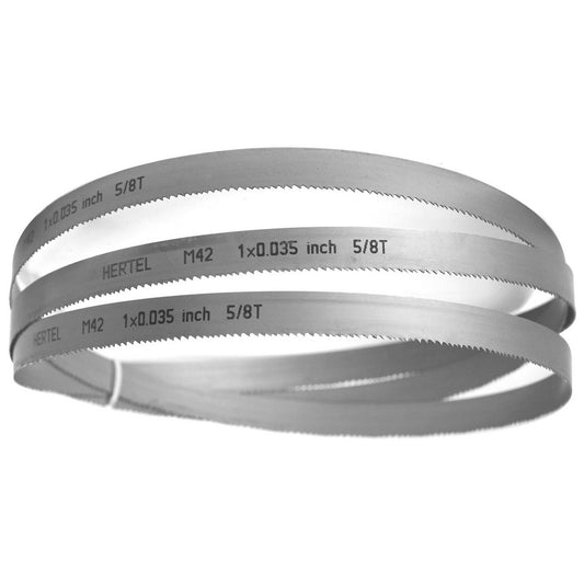 Hertel 96197 Welded Band Saw Blades Blade Length (Feet) 13' 6  Blade Width (Inch) 1  Teeth Per Inch 5-8  Blade Material Bi-Metal  Tooth Material M42 High Speed Steel  Tooth Form Straight