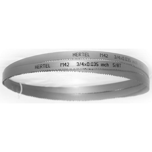 Hertel 96122 Welded Band Saw Blades Blade Length (Feet) 7' 9  Blade Width (Inch) 3/4  Teeth Per Inch 5-8  Blade Material Bi-Metal  Tooth Material M42 High Speed Steel  Tooth Form Straight