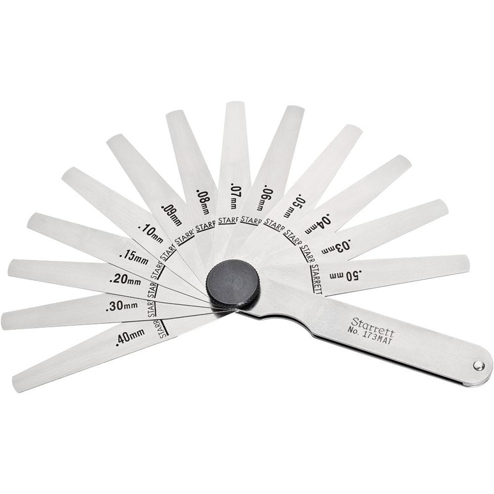 Starrett 57087 13 Piece, 0.03 to 0.5mm Tapered Feeler Gage Set