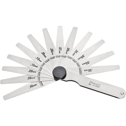 Starrett 57087 13 Piece, 0.03 to 0.5mm Tapered Feeler Gage Set