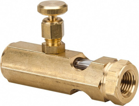 LDI Industries N102-04 1/4 Outlet Thread, 1/4 Inlet Thread, Brass, Straight Valve, Oil Reservoir Needle Valve