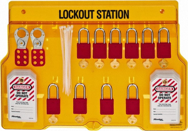 Master Lock 1483BP410 Padlock Lockout Station Equipped, 10 Max Locks, Polycarbonate Station