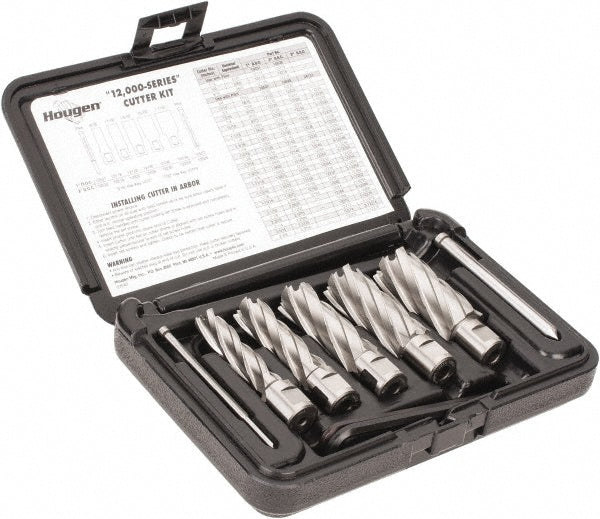 Hougen 12002 8 Piece, 9/16 to 1-1/16" Cutter Diam, 2" Cutting Depth, High Speed Steel Annular Cutter Set
