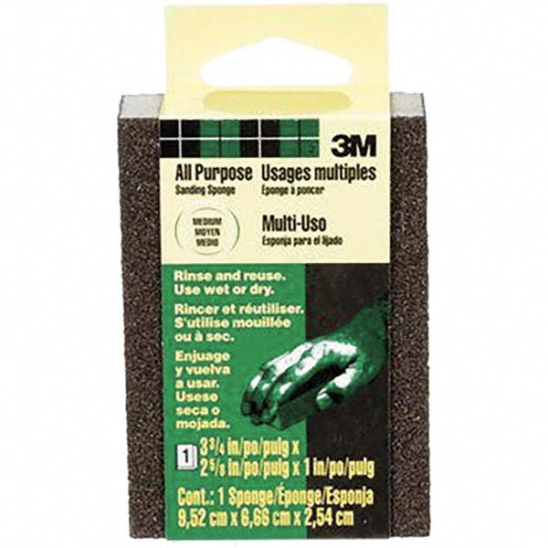 3M 7100237077 Sanding Sponge 2-5/8" Wide, 3-3/4" Long, 1" Thick, Medium Grade