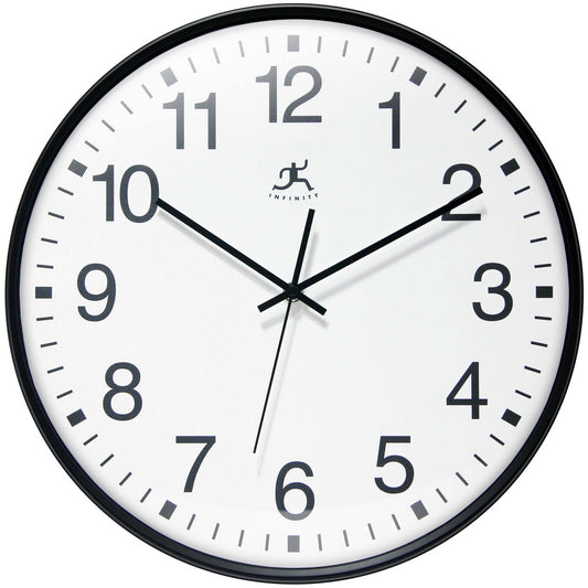 Infinity Instruments 20359BK Office Wall Clocks Clock Type Dial  Display Type Analog  Power Source Battery  Clock Movement Control Quartz  Face Diameter 14.1250 (Decimal Inch) Face Color White