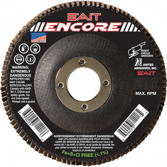 Sait 71205 Flap Disc  4-1/2" Dia, 7/8" Hole, 36 Grit, Zirconia Alumina, Type 27