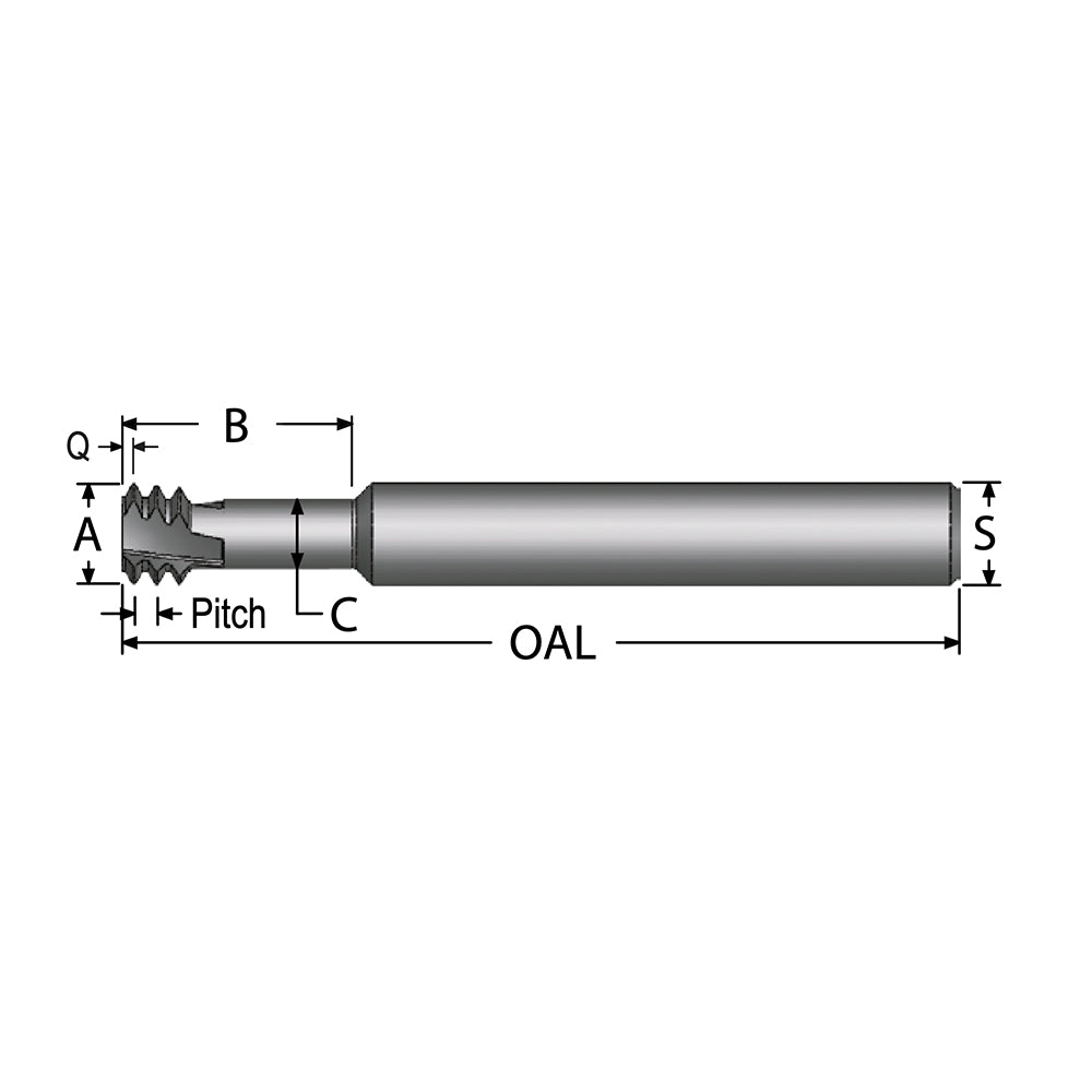 Scientific Cutting Tools, Inc. TMLR495-16ELA Helical Flute Thread Mill 3/4-16, Internal, 4 Flute, 0.5000" Shank Dia, Solid Carbide