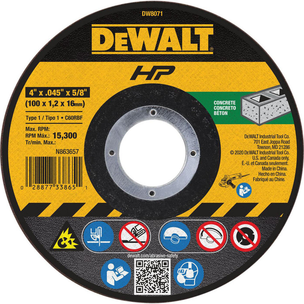 DeWALT DW8071 Cut-Off Wheel  Type 1 (01/41),  4" Dia,  Silicon Carbide