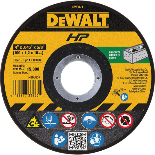 DeWALT DW8071 Cut-Off Wheel  Type 1 (01/41),  4" Dia,  Silicon Carbide