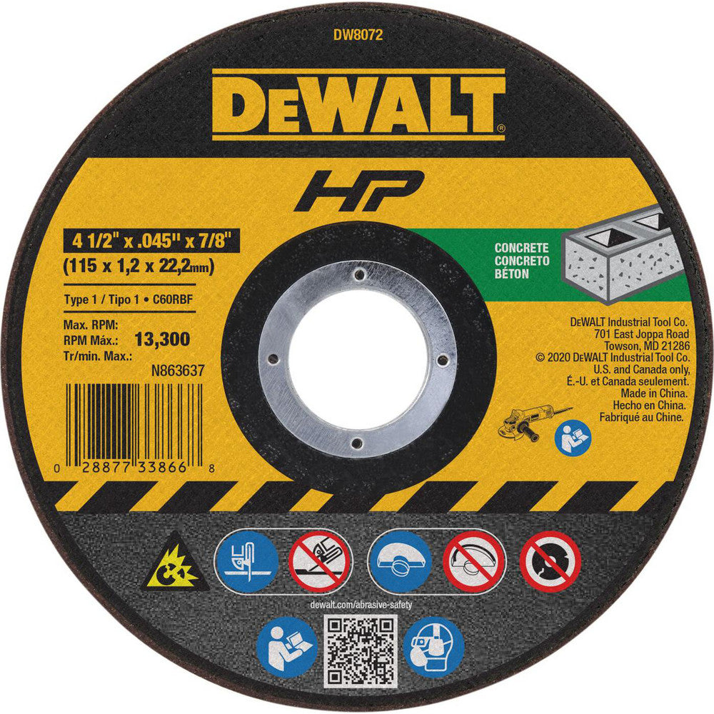 DeWALT DW8072 Cut-Off Wheel  Type 1 (01/41),  4-1/2" Dia,  Silicon Carbide