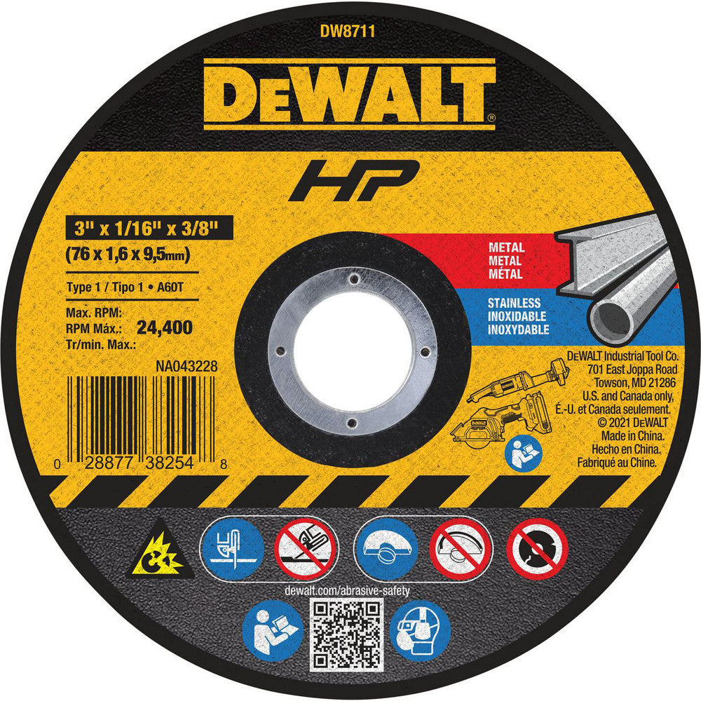 DeWALT DW8711 Cut-Off Wheel  Type 1 (01/41),  3" Dia,  Aluminum Oxide