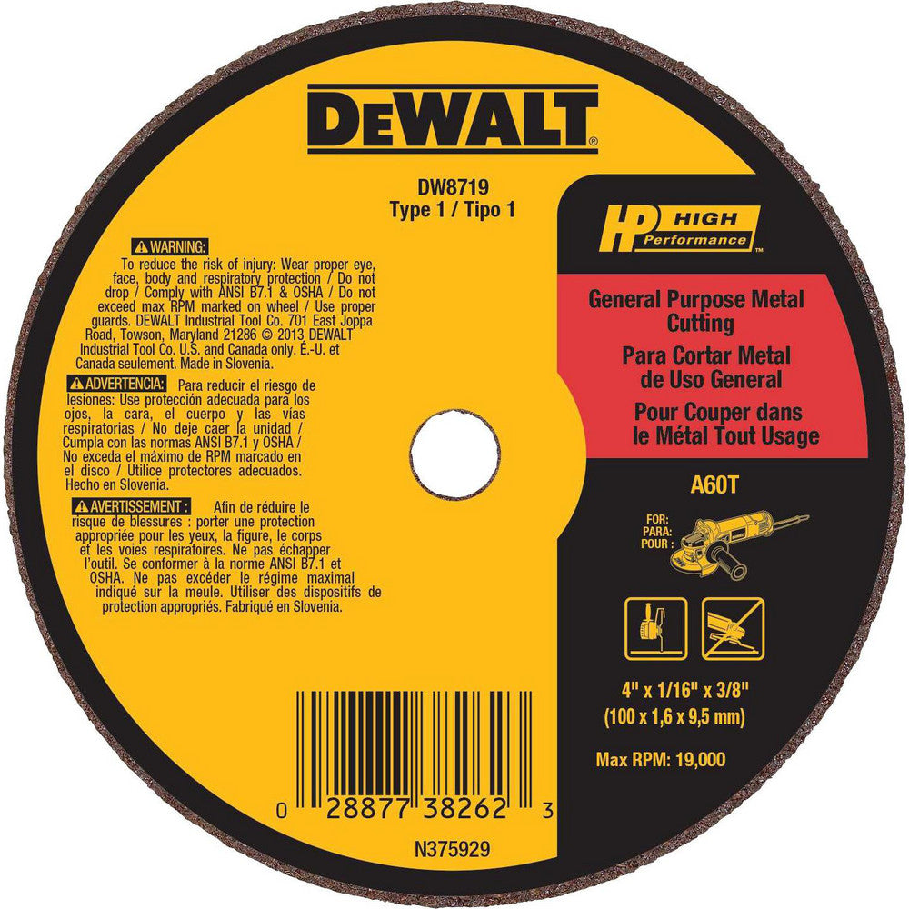 DeWALT DW8718 Cut-Off Wheel  Type 1 (01/41),  4" Dia,  Aluminum Oxide