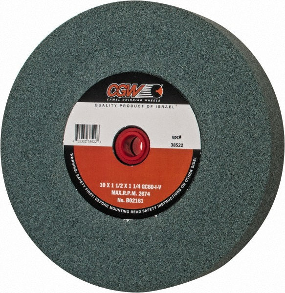 CGW Abrasives 38522 Bench & Pedestal Grinding Wheel 10" Dia, 1-1/2" Thick, 1-1/4" Hole Dia, Silicon Carbide