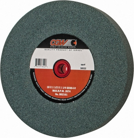 CGW Abrasives 38522 Bench & Pedestal Grinding Wheel 10" Dia, 1-1/2" Thick, 1-1/4" Hole Dia, Silicon Carbide