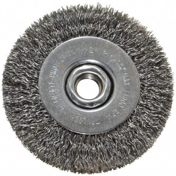 Weiler 93614 Wheel Brush 4" Wheel Dia, 1/2" Face Width, 0.0140" Wire Dia, Crimped
