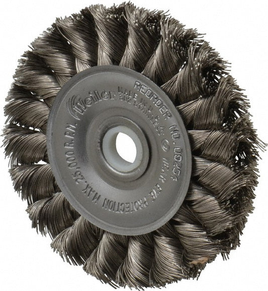 Weiler 94630 Wheel Brush 3" Wheel Dia, 3/8" Face Width, 0.0118" Wire Dia, Knotted