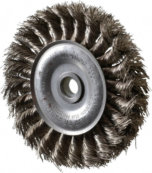 Weiler 94633 Wheel Brush 4" Wheel Dia, 1/2" Face Width, 0.0140" Wire Dia, Knotted