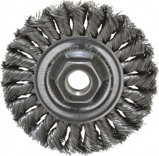 Weiler 94638 Wheel Brush 4" Wheel Dia, 1/2" Face Width, 0.0140" Wire Dia, Knotted