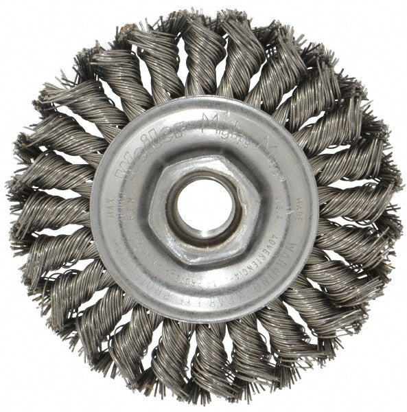 Weiler 94642 Wheel Brush 4" Wheel Dia, 1/2" Face Width, 0.0200" Wire Dia, Knotted