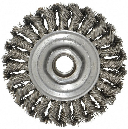 Weiler 94642 Wheel Brush 4" Wheel Dia, 1/2" Face Width, 0.0200" Wire Dia, Knotted