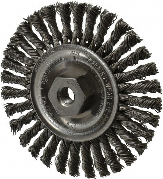 Weiler 94651 Wheel Brush 4" Wheel Dia, 3/16" Face Width, 0.0200" Wire Dia, Knotted