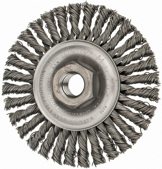 Weiler 94653 Wheel Brush 4" Wheel Dia, 3/16" Face Width, 0.0200" Wire Dia, Knotted