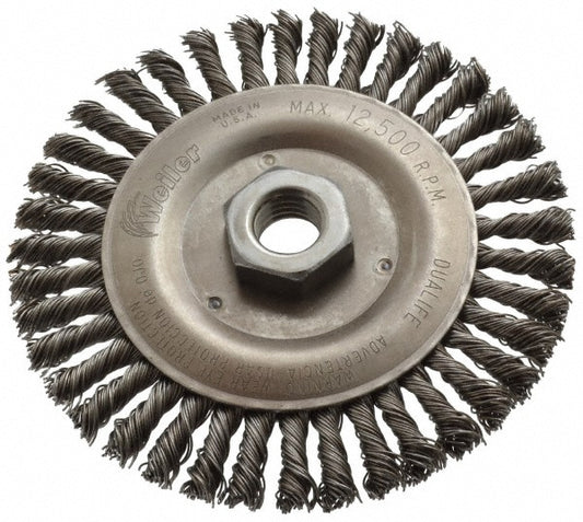 Weiler 94660 Wheel Brush 5" Wheel Dia, 3/16" Face Width, 0.0200" Wire Dia, Knotted