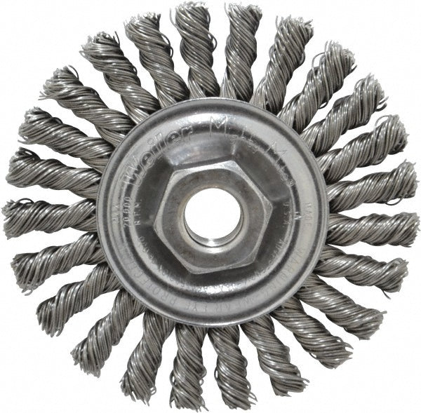 Weiler 94672 Wheel Brush 4" Wheel Dia, 1/4" Face Width, 0.0200" Wire Dia, Knotted
