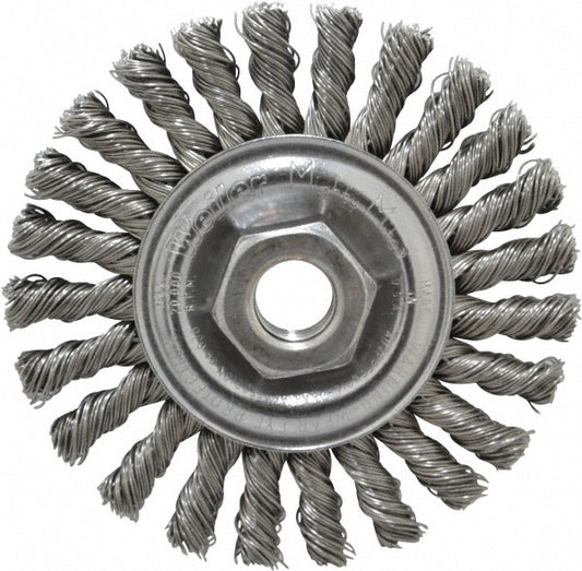 Weiler 94672 Wheel Brush 4" Wheel Dia, 1/4" Face Width, 0.0200" Wire Dia, Knotted