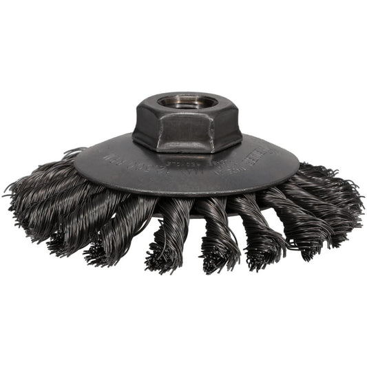 Weiler 94676 Wheel Brush 4" Wheel Dia, 3/8" Face Width, 0.0140" Wire Dia, Knotted