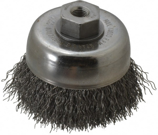Weiler 93641 Cup Brush 3" Dia, 0.0140" Wire Dia, Steel, Crimped