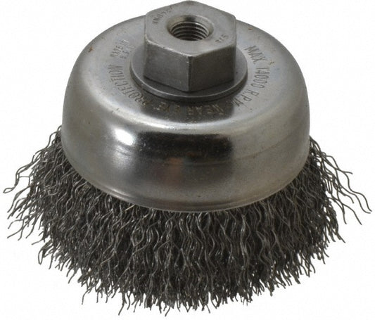 Weiler 93641 Cup Brush 3" Dia, 0.0140" Wire Dia, Steel, Crimped