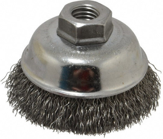 Weiler 93648 Cup Brush 3-1/2" Dia, 0.014" Wire Dia, Steel, Crimped