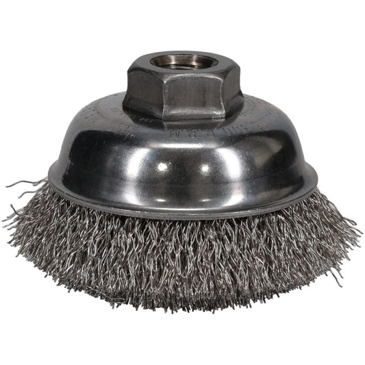 Weiler 93650 Cup Brush 3-1/2" Dia, 0.0140" Wire Dia, Stainless Steel, Crimped
