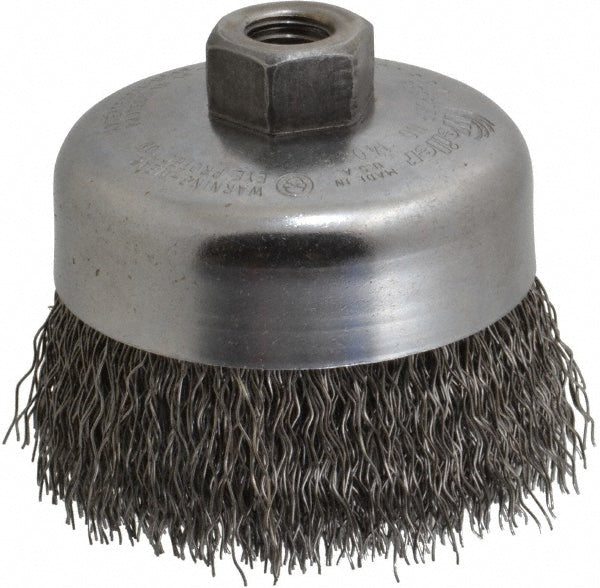Weiler 93653 Cup Brush 4" Dia, 0.02" Wire Dia, Steel, Crimped