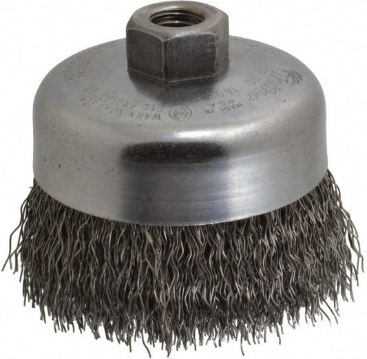Weiler 93653 Cup Brush 4" Dia, 0.02" Wire Dia, Steel, Crimped