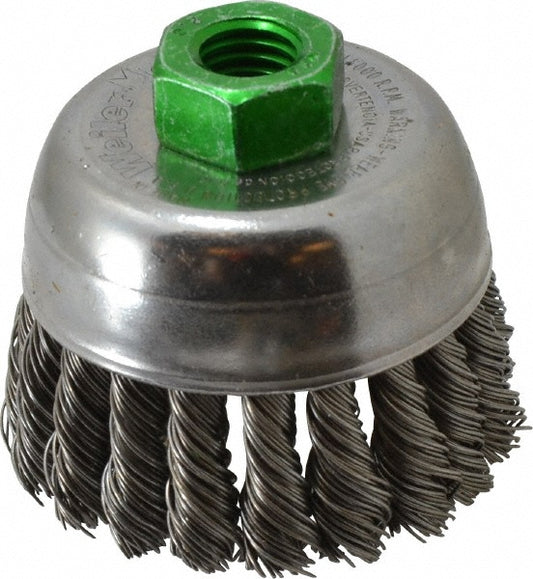 Weiler 13283 Cup Brush 2-3/4" Dia, 0.02" Wire Dia, Steel, Knotted