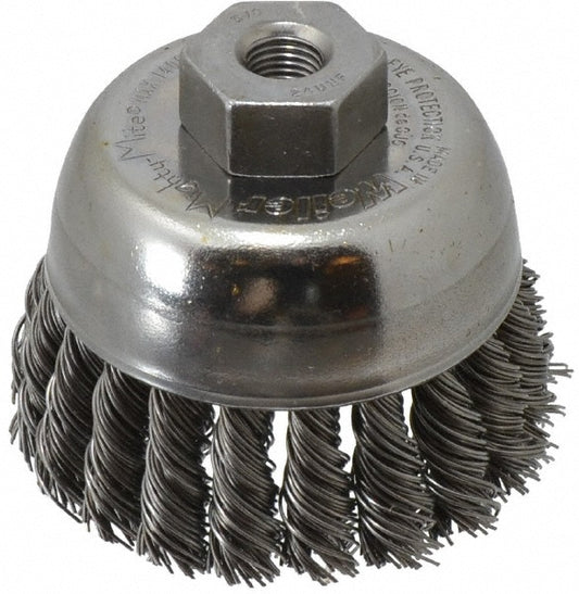 Weiler 94685 Cup Brush 2-3/4" Dia, 0.0200" Wire Dia, Steel, Knotted