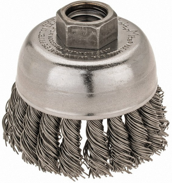 Weiler 94687 Cup Brush 2-3/4" Dia, 0.02" Wire Dia, Steel, Knotted