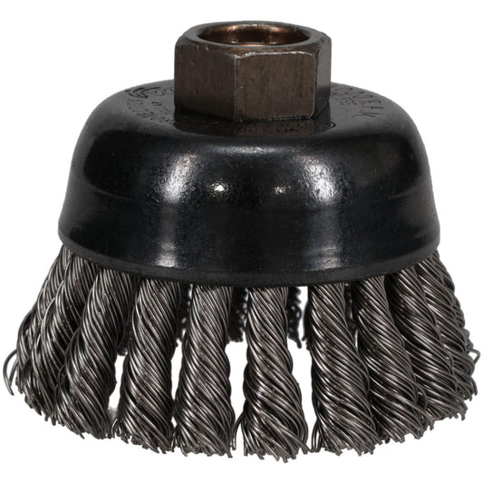 Weiler 94689 Cup Brush 2-3/4" Dia, 0.02" Wire Dia, Stainless Steel, Knotted