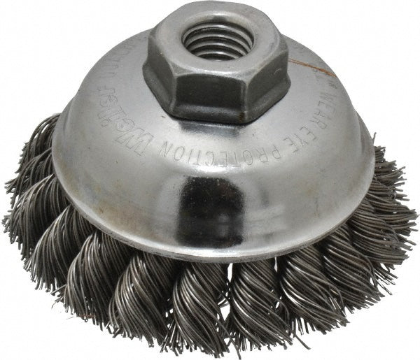 Weiler 94695 Cup Brush 3-1/2" Dia, 0.023" Wire Dia, Steel, Knotted
