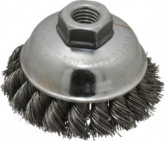 Weiler 94695 Cup Brush 3-1/2" Dia, 0.023" Wire Dia, Steel, Knotted