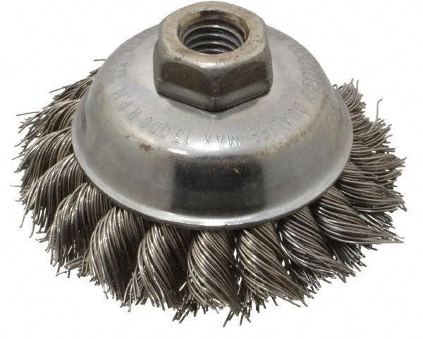 Weiler 94697 Cup Brush 3-1/2" Dia, 0.023" Wire Dia, Stainless Steel, Knotted