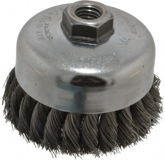 Weiler 94698 Cup Brush 4" Dia, 0.014" Wire Dia, Steel, Knotted